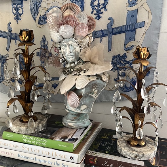 •VINTAGE TOLE GILT MARBLE CANDELABRA• - Picture 2 of 15